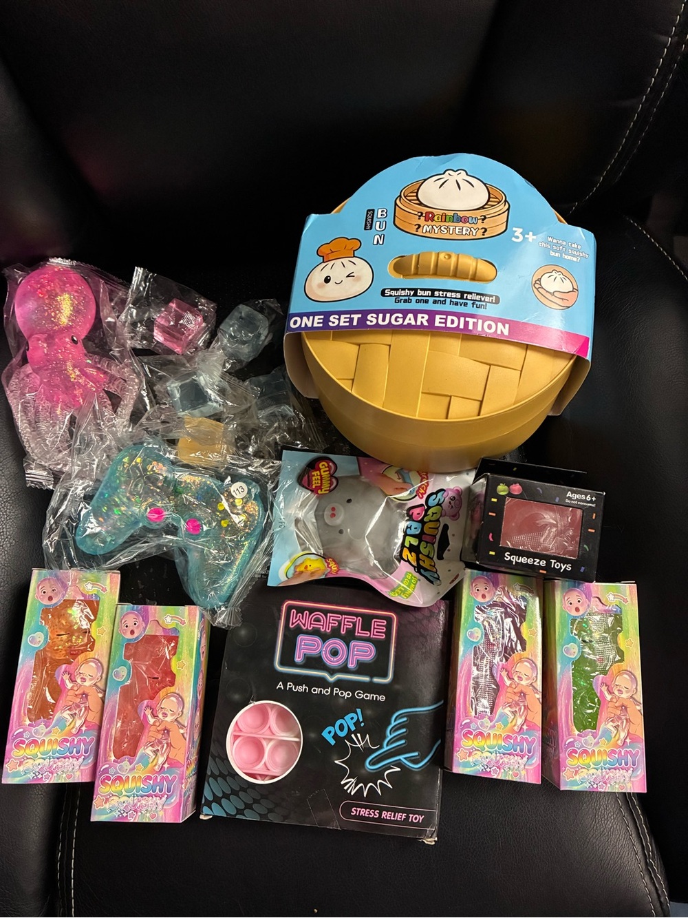 15 piece squishy fidget bundle including giant dumpling
